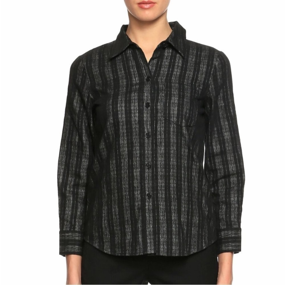 Theory Women’s Wool-Blend Black/White Plaid Button Front Catris Top Size Small